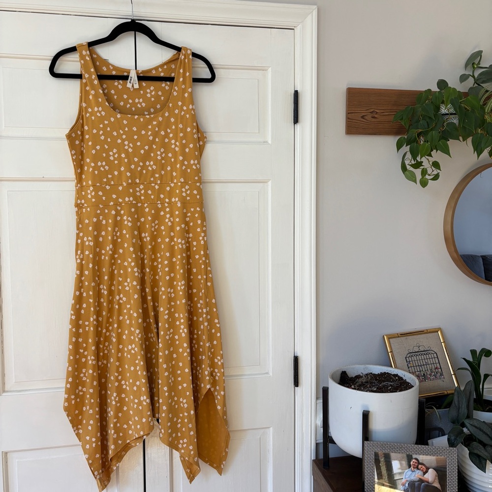 Pact Yellow White Asymmetrical High-Low Midi Dress